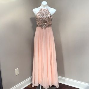 Peachy Pink Beaded Jovani Gown
